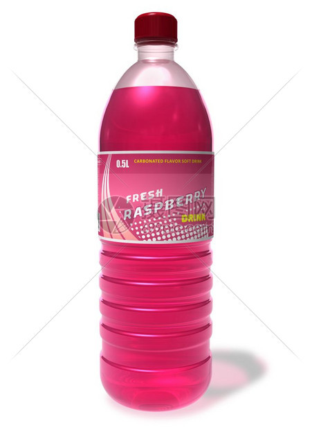 在白色背景上隔绝的塑料瓶中刷新草莓饮料图片