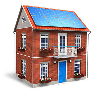 屋顶上有太阳能电池的住宅房白底隔离在色的屋顶上图片