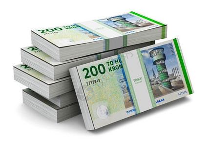 富有创意的抽象银行货币创造和商业成功的金融概念堆20台丹麦克朗的钞票这些被白种货币所孤立背景图片
