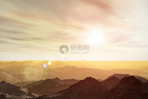 3D表示火星山区表面的空间景观抽象超现实主义图片