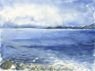 海洋景观美丽的水彩手绘图画海水彩图图片