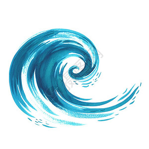 海浪水彩手画图白色背景上的孤立手画海浪水彩图图片