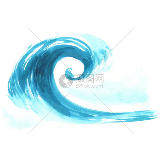 海浪水彩手画图白色背景上的孤立手画海浪水彩图图片