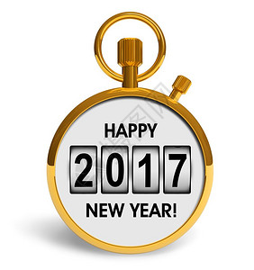 新年倒计时创意抽象的2017新年开始庆祝概念3D将黄金截手表与2017新年快乐相提并论背景