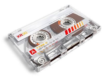 创意新回转电子音乐概念白色背景隔离的旧式透明录音磁带图片