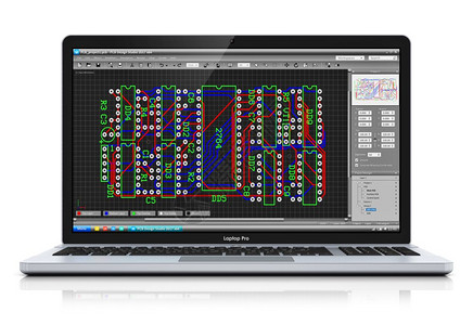 创新的抽象电子装置路板设计行业技术务概念3D提供专业笔记本或膝上型将多氯联苯开发软件孤立在白色背景上图片