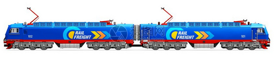 具有创意的抽象铁路货运和输物流业商概念3D将现代蓝色重型货运电动火车机与白色背景隔开图片
