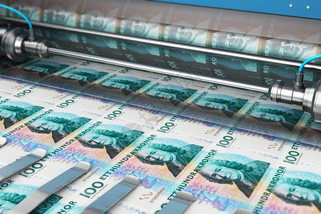 商业成功金融银行会计和货币创造概念印刷机品10瑞典克朗货币纸钞图片