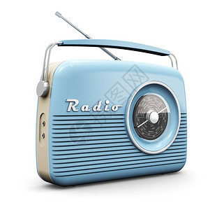 白色背景上隔离的旧蓝色古老式收音机图片