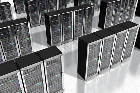 云计算和机电信技术概念数据中心网络服务器架列图片