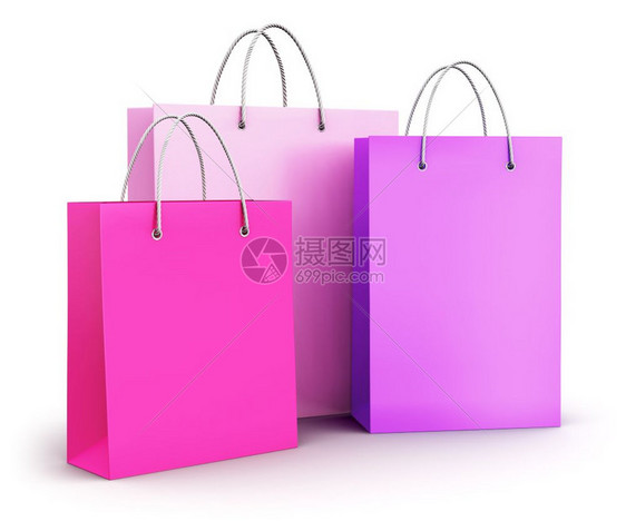 创意商业零售和网上购物创意抽象商业零售和网上购物概念3D展示白色背景孤立的粉时装纸购物袋图片