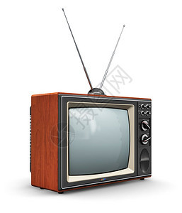 具有创意的抽象通信媒体和电视商业概念旧的彩色木家用电视接收器天线在白色背景上隔离图片