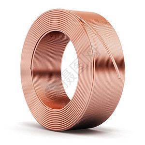 具有创意的重色金属冶工业和制造商生产概念白底隔离的闪亮金属铜电线缆图片