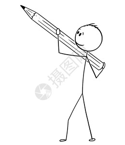 扛着巨大铅笔的火柴人插画