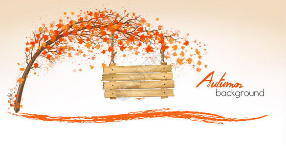 秋天的抽象背景树和木牌矢量图片