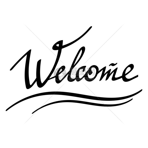 欢迎手画班员在白背景上孤立欢迎手画班员