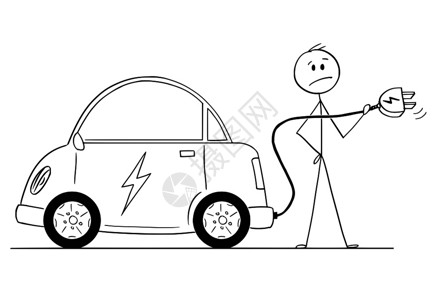 汽车电动座椅持有电缆和想用动车充的人概念卡通图插画