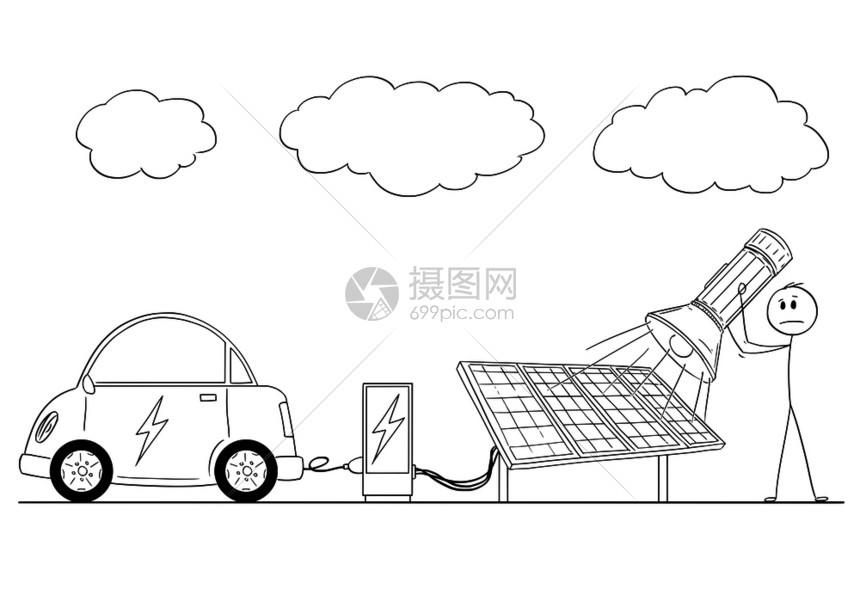 太阳能发电厂使用闪光作为能源卡通描绘图图片