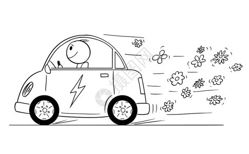 驾驶电动汽车的快乐男子卡通描绘图图片