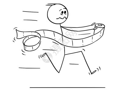 卡通棍子描绘了男惊慌地奔向厕所或浴室手拿着卫生纸的厕所或图片