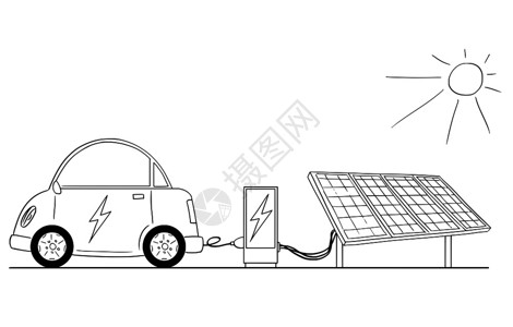 汽车从太阳能发电厂到站卡通绘制图片素材