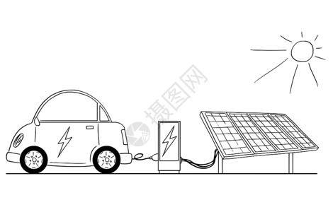 汽车从太阳能发电厂到站卡通绘制图片