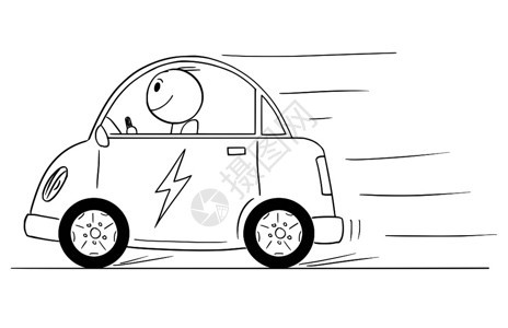 驾驶电动汽车的快乐男子模样卡通插图图片