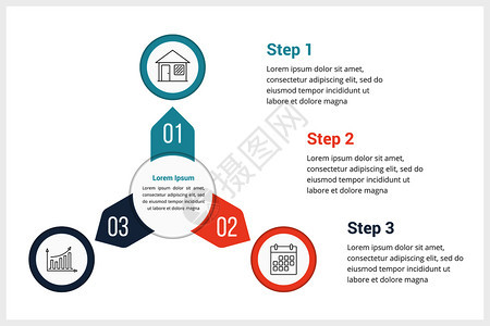 包含三个元素的圆形信息图模板可用作进程图步骤选项矢量eps10插图图片
