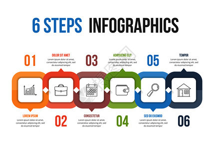 包含六个步骤或选项工作流程图矢量eps10插图的模板图片