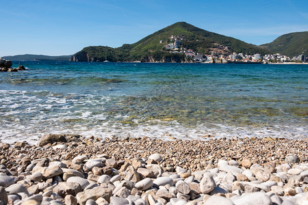 地中海滩全景亚得里海地貌的蓝夏天黑山欧洲图片素材