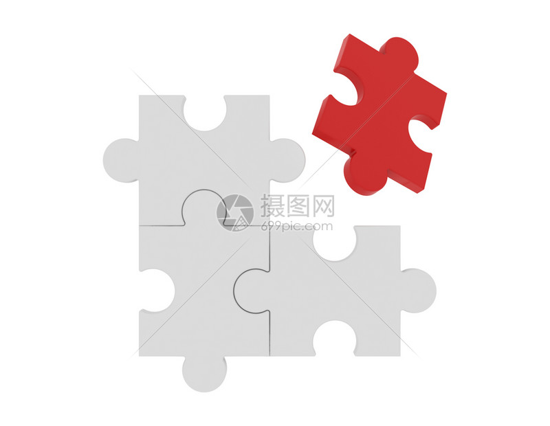 不同概念的白色拼图中红白背景的案纹理3d商务插图图片