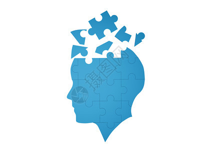 蓝拼图作为人类大脑的蓝拼图在老年痴呆和s疾病医学概念中以白色背景的人类大脑为蓝拼图3d抽象插图图片