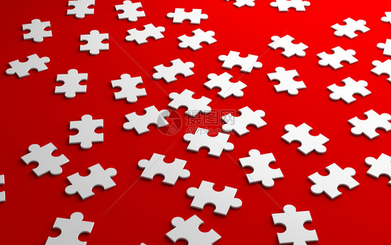Jigsaw拼图在红色背景的战略和解决方案业务概念中分离的图案纹理3d抽象插图图片