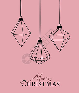 粉红背景的钻石圣诞球矢量插图圣诞卡快乐金球图片