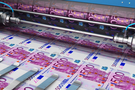 商业成功金融银行会计和货币创造概念印刷机机50欧元纸钞图片