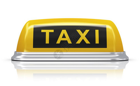 黄色出租车顶屋标志白色背景与隔绝反射效果图片