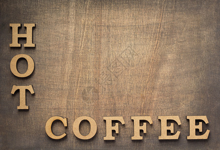 旧木背景的咖啡信顶视图图片