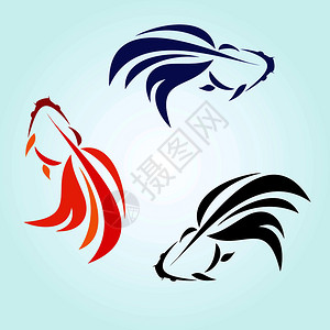 卡通墨镜三条金鱼蓝底矢量插画