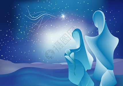圣母玛利亚和约瑟圣母玛利亚星蓝天空的圣家伯利恒图片