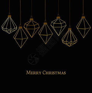 以黑色背景展示钻石圣诞球的矢量图圣诞卡快乐金球图片