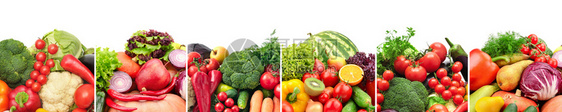 水果和蔬菜的拼凑在白色背景上按垂直线划分图片