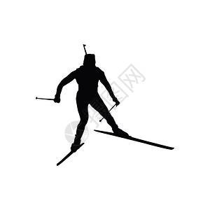 冬季两项比斯隆体育运动员的背影白色黑矢量插图背景