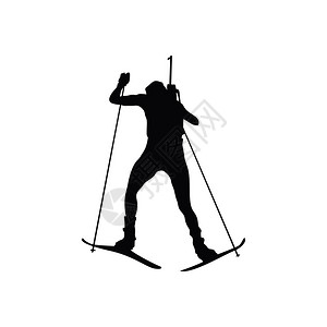 冬季两项比斯隆体育运动员的背影白色黑矢量插图背景
