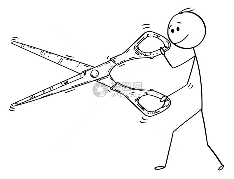 卡通木棍绘制人或商用大剪刀切的概念插图插画图片下载-正版图片