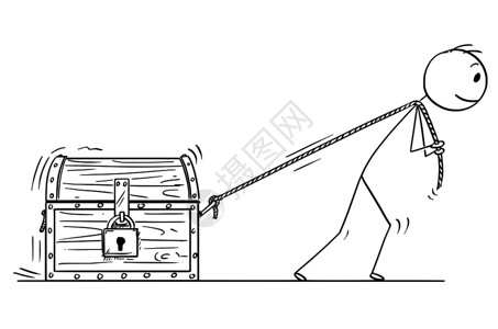 宝箱卡通插图说明人或商用绳索拉锁着的藏宝箱插画