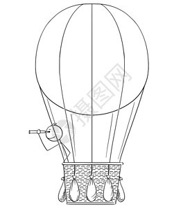 在热气球上使用望远镜观察的火柴人矢量卡通插图图片