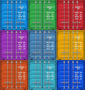 创意抽象货运装和物流商业行概念来自彩色金属货集装箱团的背景图片
