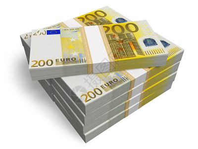白背景孤立的20欧元钞票堆图片