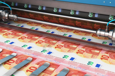 商业成功金融银行会计和创造货币概念印刷机品10欧元纸钞图片