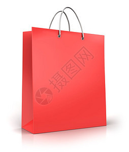 创意商业零售和网上购物概念抽象创意商业零售和网上购物概念3D将红色彩纸购物袋插在白色背景上并产生反射效果图片
